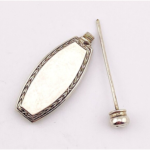 Lovely Sterling Silver Perfume Bottle for Purse Hand Hammered Front Carved Frame - Picture 6 of 6